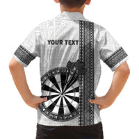 Personalised Fiji Darts Family Matching Short Sleeve Bodycon Dress and Hawaiian Shirt Fijian Tapa Pattern - White LT14 - Polynesian Pride