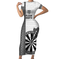 Personalised Fiji Darts Family Matching Short Sleeve Bodycon Dress and Hawaiian Shirt Fijian Tapa Pattern - White LT14 Mom's Dress White - Polynesian Pride