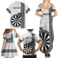 Personalised Fiji Darts Family Matching Summer Maxi Dress and Hawaiian Shirt Fijian Tapa Pattern - White LT14 - Polynesian Pride