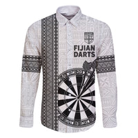 Personalised Fiji Darts Family Matching Summer Maxi Dress and Hawaiian Shirt Fijian Tapa Pattern - White LT14 Dad's Shirt - Long Sleeve White - Polynesian Pride