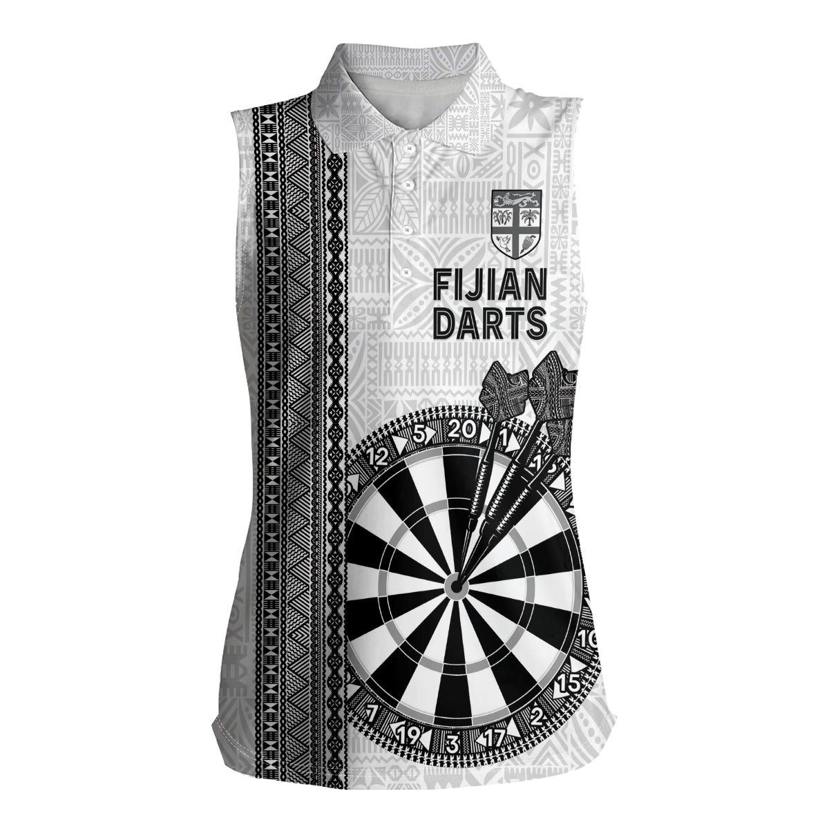 Personalised Fiji Darts Women Sleeveless Polo Shirt Fijian Tapa Pattern - White