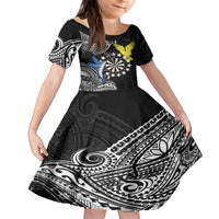 Personalised Cook Islands Darts Family Matching Long Sleeve Bodycon Dress and Hawaiian Shirt Kuki Airani Tribal Pattern LT14 Daughter's Dress Black - Polynesian Pride