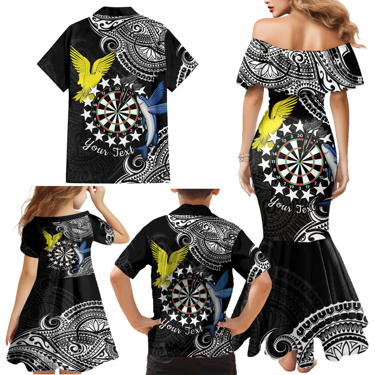 Personalised Cook Islands Darts Family Matching Mermaid Dress and Hawaiian Shirt Kuki Airani Tribal Pattern LT14 - Polynesian Pride