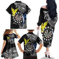 Personalised Cook Islands Darts Family Matching Off The Shoulder Long Sleeve Dress and Hawaiian Shirt Kuki Airani Tribal Pattern LT14 - Polynesian Pride