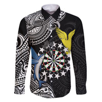 Personalised Cook Islands Darts Family Matching Off The Shoulder Long Sleeve Dress and Hawaiian Shirt Kuki Airani Tribal Pattern LT14 Dad's Shirt - Long Sleeve Black - Polynesian Pride
