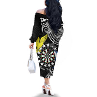 Personalised Cook Islands Darts Family Matching Off The Shoulder Long Sleeve Dress and Hawaiian Shirt Kuki Airani Tribal Pattern LT14 - Polynesian Pride