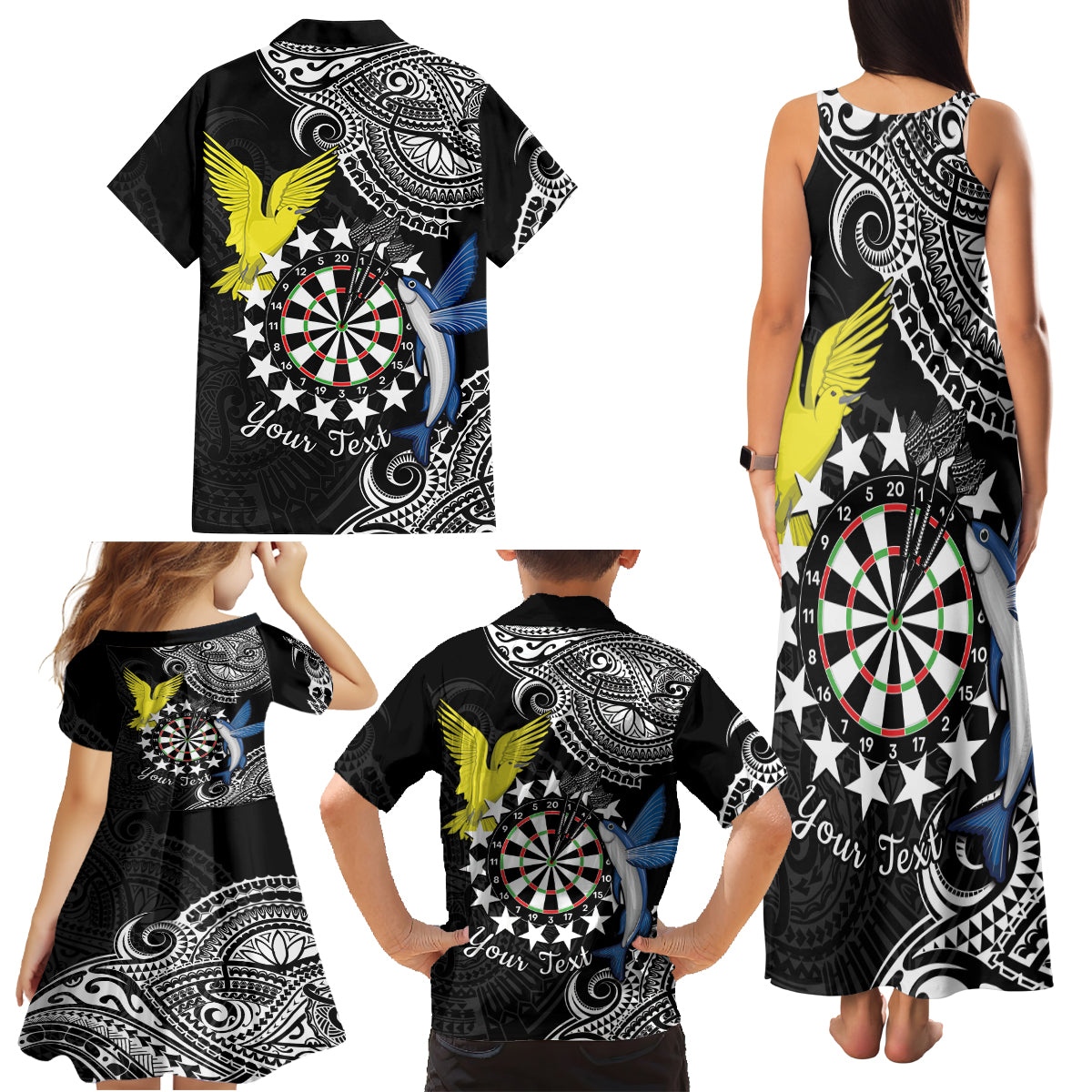 Personalised Cook Islands Darts Family Matching Tank Maxi Dress and Hawaiian Shirt Kuki Airani Tribal Pattern LT14 - Polynesian Pride