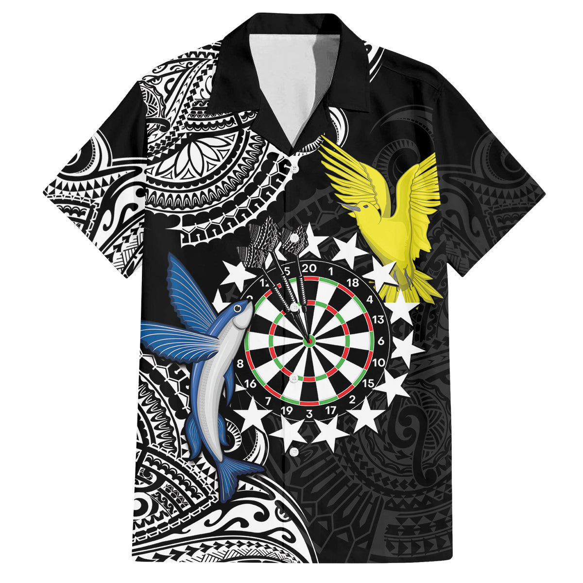 Personalised Cook Islands Darts Family Matching Tank Maxi Dress and Hawaiian Shirt Kuki Airani Tribal Pattern LT14 Dad's Shirt - Short Sleeve Black - Polynesian Pride