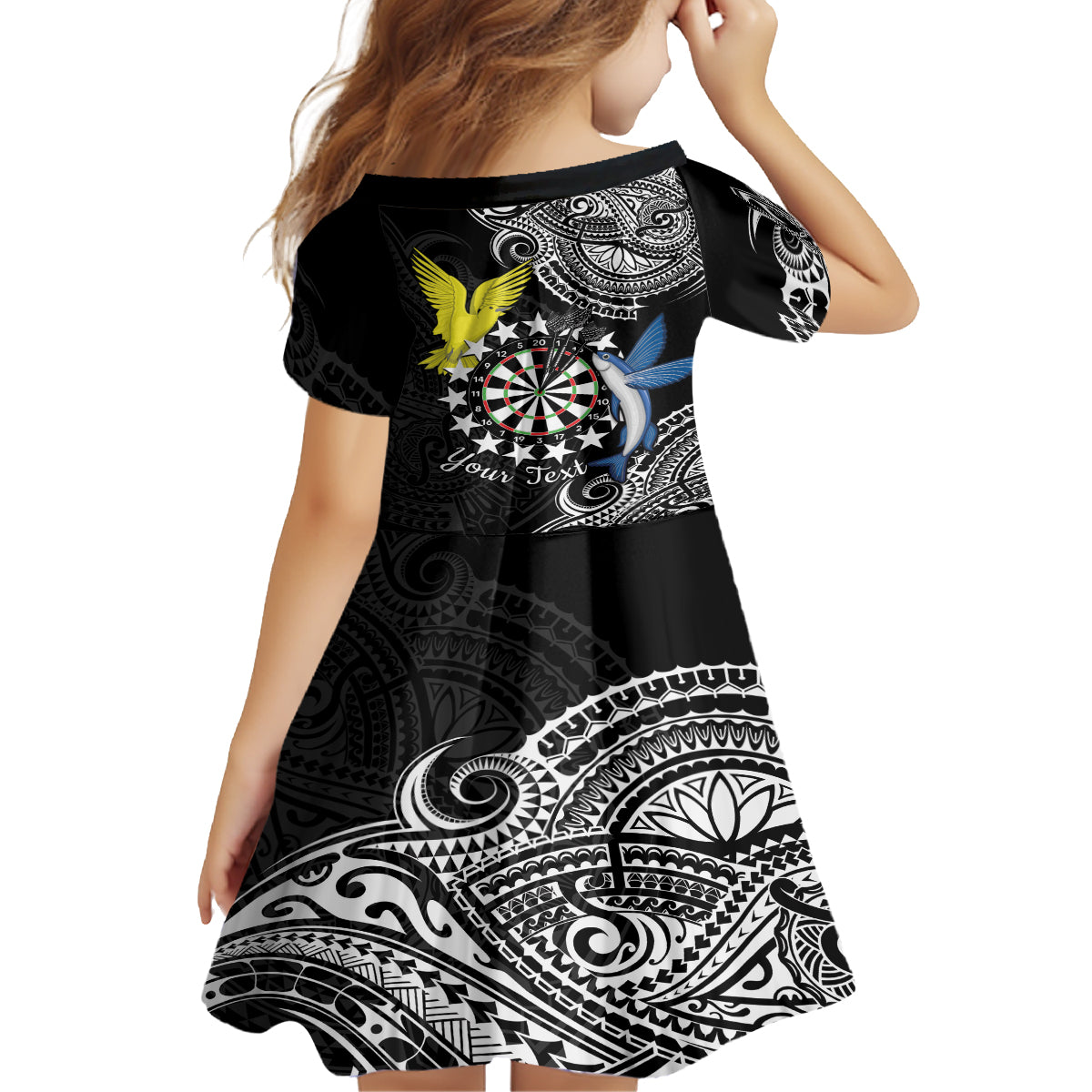 Personalised Cook Islands Darts Kid Short Sleeve Dress Kuki Airani Tribal Pattern