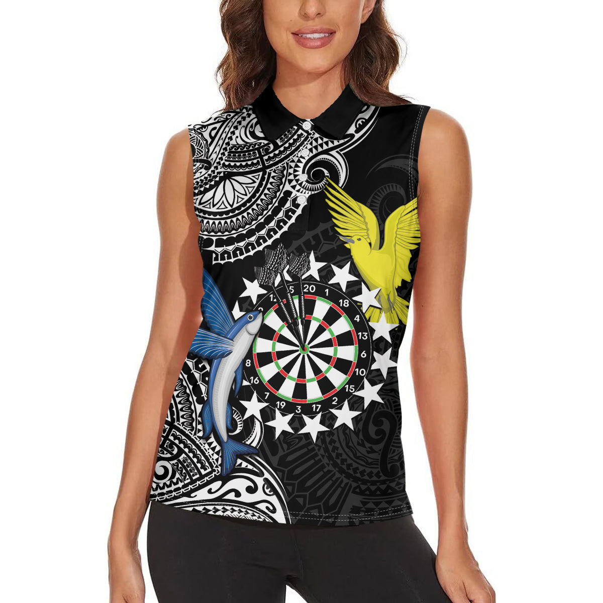 Personalised Cook Islands Darts Women Sleeveless Polo Shirt Kuki Airani Tribal Pattern