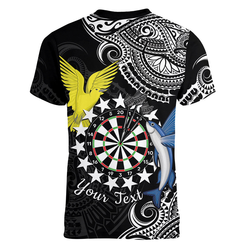 Personalised Cook Islands Darts Women V-Neck T-Shirt Kuki Airani Tribal Pattern