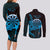 Aloha Hawaii Darts Couples Matching Long Sleeve Bodycon Dress and Long Sleeve Button Shirt Dart Board With Polynesian Shark - Blue