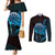 Aloha Hawaii Darts Couples Matching Mermaid Dress and Long Sleeve Button Shirt Dart Board With Polynesian Shark - Blue