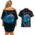 Aloha Hawaii Darts Couples Matching Off Shoulder Short Dress and Hawaiian Shirt Dart Board With Polynesian Shark - Blue