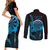 Aloha Hawaii Darts Couples Matching Short Sleeve Bodycon Dress and Long Sleeve Button Shirt Dart Board With Polynesian Shark - Blue