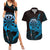 Aloha Hawaii Darts Couples Matching Summer Maxi Dress and Hawaiian Shirt Dart Board With Polynesian Shark - Blue
