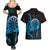 Aloha Hawaii Darts Couples Matching Summer Maxi Dress and Hawaiian Shirt Dart Board With Polynesian Shark - Blue