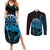 Aloha Hawaii Darts Couples Matching Summer Maxi Dress and Long Sleeve Button Shirt Dart Board With Polynesian Shark - Blue