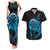 Aloha Hawaii Darts Couples Matching Tank Maxi Dress and Hawaiian Shirt Dart Board With Polynesian Shark - Blue