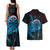 Aloha Hawaii Darts Couples Matching Tank Maxi Dress and Hawaiian Shirt Dart Board With Polynesian Shark - Blue