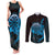 Aloha Hawaii Darts Couples Matching Tank Maxi Dress and Long Sleeve Button Shirt Dart Board With Polynesian Shark - Blue