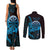 Aloha Hawaii Darts Couples Matching Tank Maxi Dress and Long Sleeve Button Shirt Dart Board With Polynesian Shark - Blue