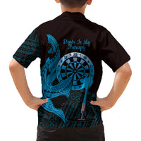 Aloha Hawaii Darts Family Matching Tank Maxi Dress and Hawaiian Shirt Dart Board With Polynesian Shark - Blue LT14 - Polynesian Pride