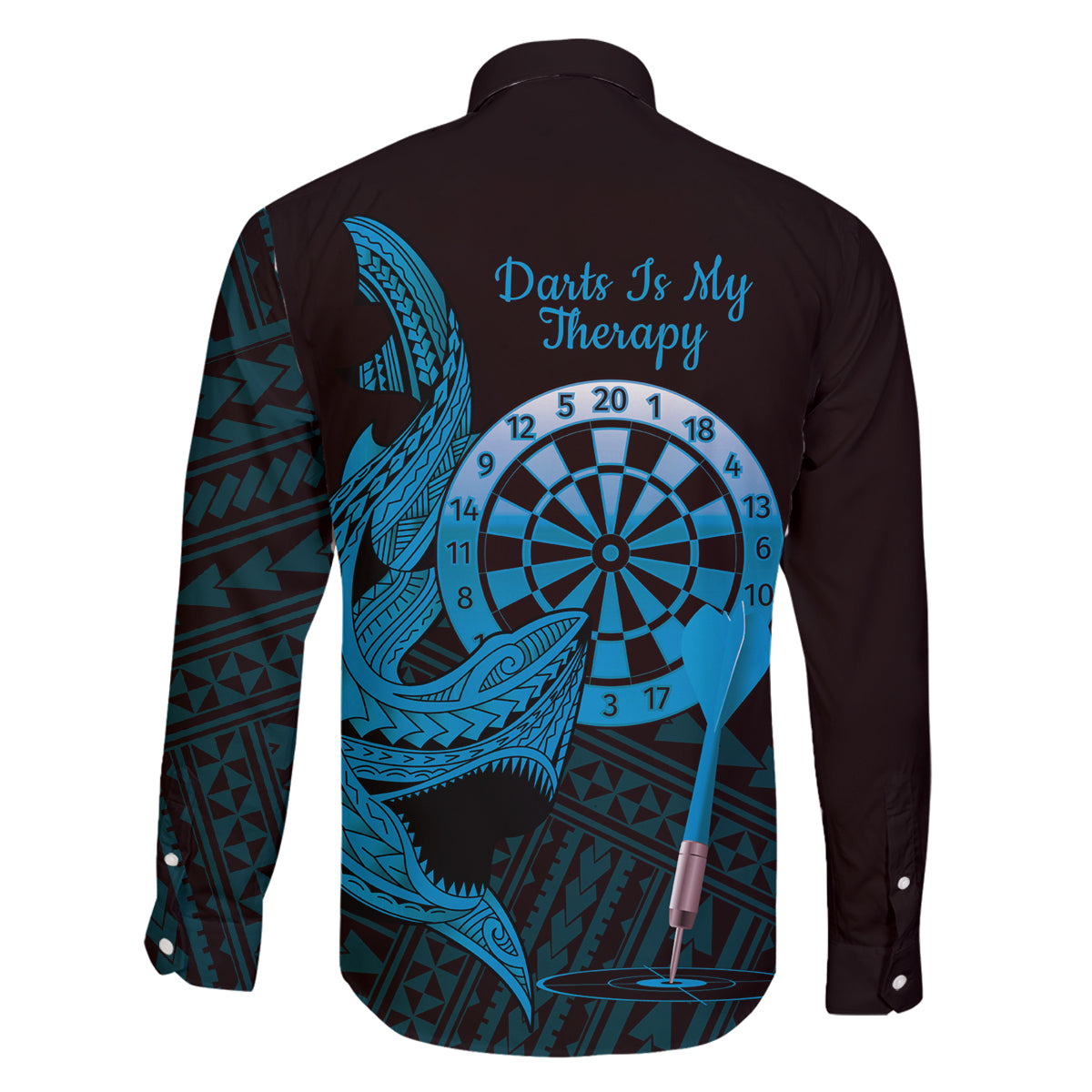 Aloha Hawaii Darts Family Matching Tank Maxi Dress and Hawaiian Shirt Dart Board With Polynesian Shark - Blue LT14 - Polynesian Pride
