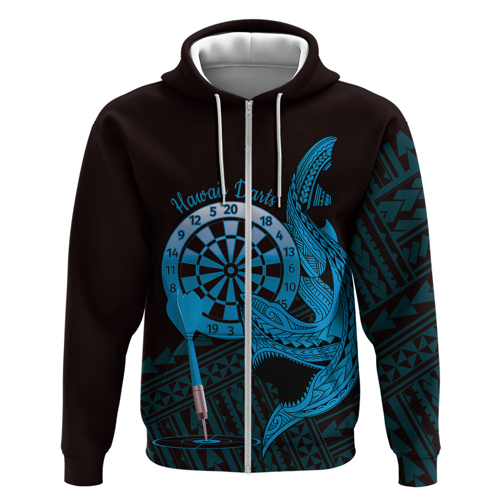 Aloha Hawaii Darts Hoodie Dart Board With Polynesian Shark - Blue