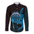 Aloha Hawaii Darts Long Sleeve Button Shirt Dart Board With Polynesian Shark - Blue