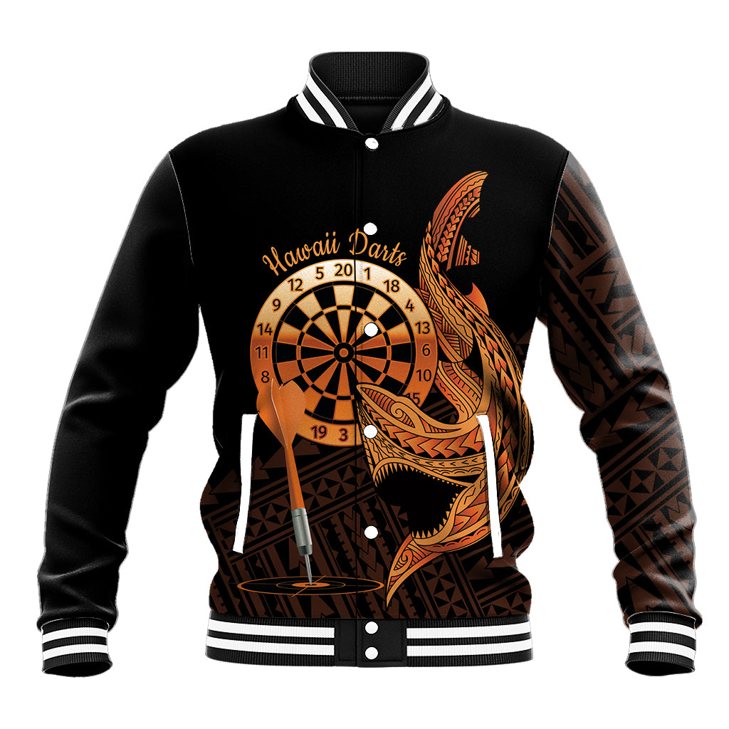 Aloha Hawaii Darts Baseball Jacket Dart Board With Polynesian Shark - Gold