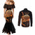 Aloha Hawaii Darts Couples Matching Mermaid Dress and Long Sleeve Button Shirt Dart Board With Polynesian Shark - Gold