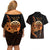 Aloha Hawaii Darts Couples Matching Off Shoulder Short Dress and Hawaiian Shirt Dart Board With Polynesian Shark - Gold