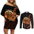 Aloha Hawaii Darts Couples Matching Off Shoulder Short Dress and Long Sleeve Button Shirt Dart Board With Polynesian Shark - Gold