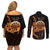 Aloha Hawaii Darts Couples Matching Off Shoulder Short Dress and Long Sleeve Button Shirt Dart Board With Polynesian Shark - Gold