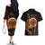 Aloha Hawaii Darts Couples Matching Off The Shoulder Long Sleeve Dress and Hawaiian Shirt Dart Board With Polynesian Shark - Gold
