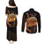 Aloha Hawaii Darts Couples Matching Puletasi and Long Sleeve Button Shirt Dart Board With Polynesian Shark - Gold