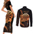 Aloha Hawaii Darts Couples Matching Short Sleeve Bodycon Dress and Long Sleeve Button Shirt Dart Board With Polynesian Shark - Gold