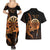 Aloha Hawaii Darts Couples Matching Summer Maxi Dress and Hawaiian Shirt Dart Board With Polynesian Shark - Gold