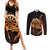 Aloha Hawaii Darts Couples Matching Summer Maxi Dress and Long Sleeve Button Shirt Dart Board With Polynesian Shark - Gold