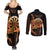 Aloha Hawaii Darts Couples Matching Summer Maxi Dress and Long Sleeve Button Shirt Dart Board With Polynesian Shark - Gold