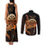 Aloha Hawaii Darts Couples Matching Tank Maxi Dress and Long Sleeve Button Shirt Dart Board With Polynesian Shark - Gold