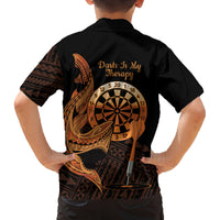 Aloha Hawaii Darts Family Matching Long Sleeve Bodycon Dress and Hawaiian Shirt Dart Board With Polynesian Shark - Gold LT14 - Polynesian Pride