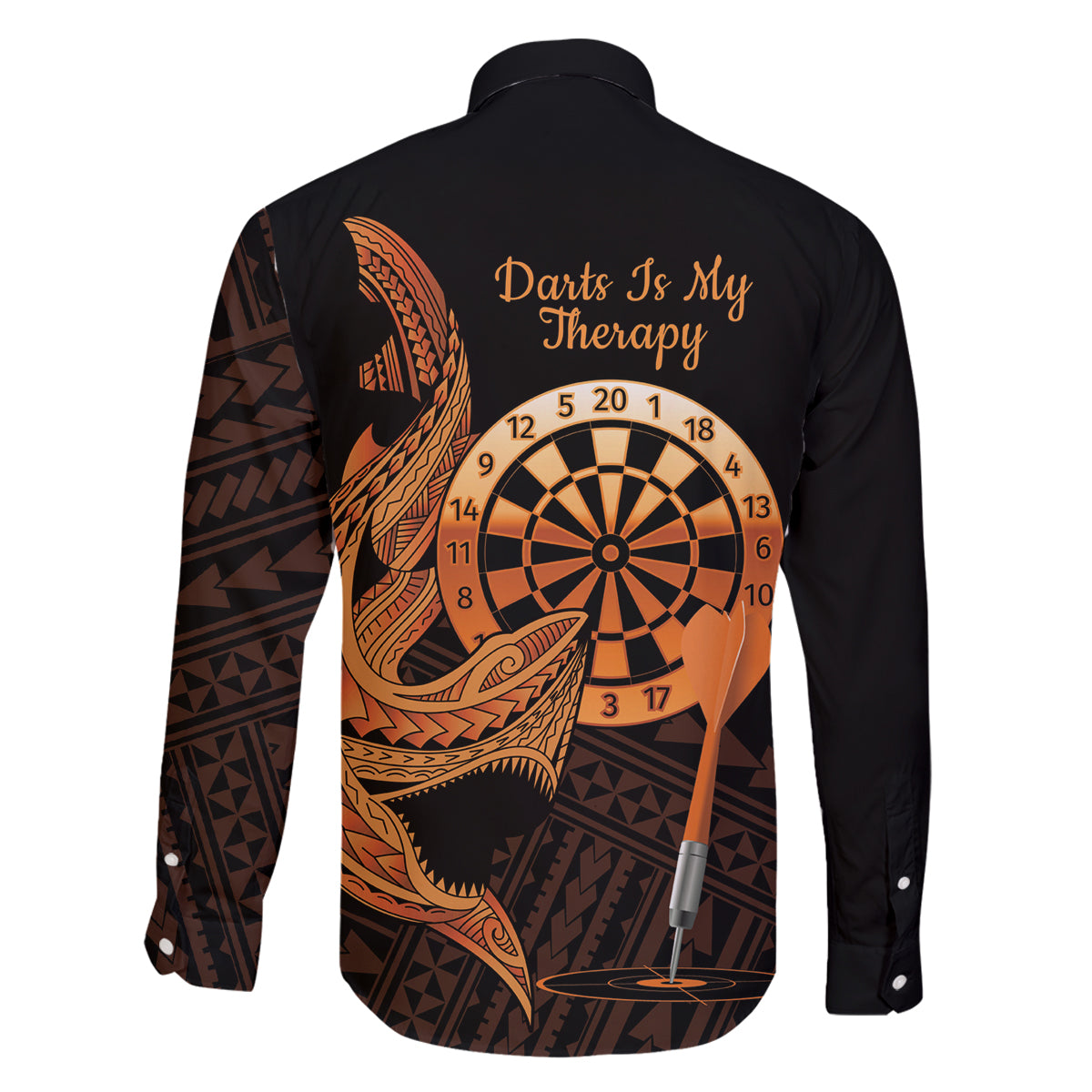 Aloha Hawaii Darts Family Matching Off Shoulder Maxi Dress and Hawaiian Shirt Dart Board With Polynesian Shark - Gold LT14 - Polynesian Pride