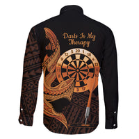 Aloha Hawaii Darts Family Matching Off Shoulder Short Dress and Hawaiian Shirt Dart Board With Polynesian Shark - Gold LT14 - Polynesian Pride