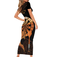 Aloha Hawaii Darts Family Matching Short Sleeve Bodycon Dress and Hawaiian Shirt Dart Board With Polynesian Shark - Gold LT14 - Polynesian Pride