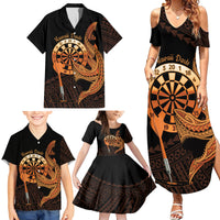 Aloha Hawaii Darts Family Matching Summer Maxi Dress and Hawaiian Shirt Dart Board With Polynesian Shark - Gold LT14 - Polynesian Pride