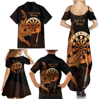 Aloha Hawaii Darts Family Matching Summer Maxi Dress and Hawaiian Shirt Dart Board With Polynesian Shark - Gold LT14 - Polynesian Pride