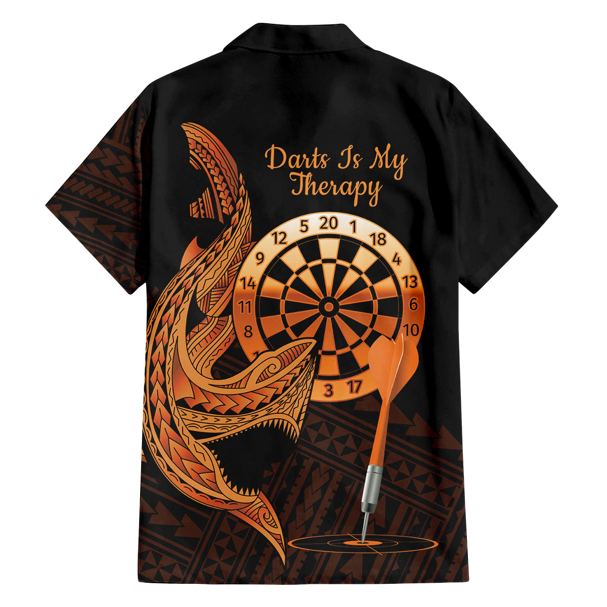 Aloha Hawaii Darts Family Matching Tank Maxi Dress and Hawaiian Shirt Dart Board With Polynesian Shark - Gold LT14 - Polynesian Pride