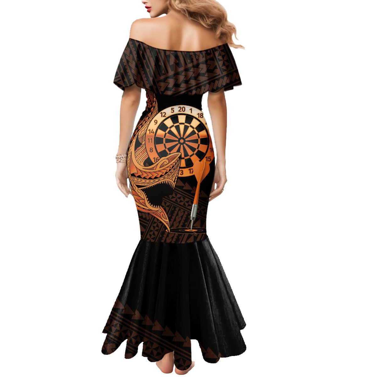Aloha Hawaii Darts Mermaid Dress Dart Board With Polynesian Shark - Gold